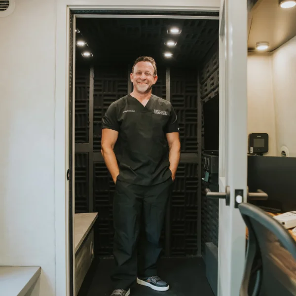 Allan in the mobile sound booth